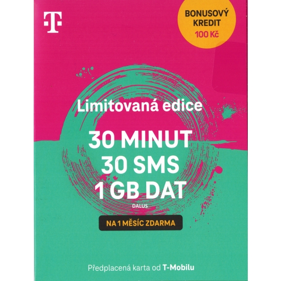 Czeska Karta SIM Starter Czechy T-mobile 100 Kc 30min/30sms + 1GB Internetu